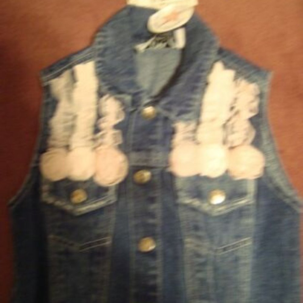 JM ORIGINALS DENIM LACE RUFFLES AND ROSES VEST